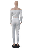Grey venetian Sexy Solid Bandage Two Piece Suits pencil Long Sleeve Two Pieces
