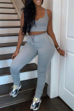 Red Casual Sportswear Solid Vests Pants V Neck Sleeveless Two Pieces