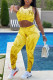 Yellow Casual Print Tie-dye Backless O Neck Sleeveless Two Pieces