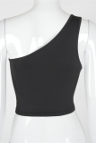 White Sexy Street Solid Split Joint Frenulum One Shoulder Tops