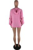 Pink hooded Patchwork Cotton Patchwork Long Sleeve Sweats & Hoodies
