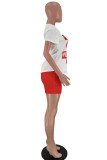 Red Polyester Fashion Sexy Letter Print Two Piece Suits pencil Short Sleeve Two Pieces