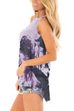 White Red Grey Blue Green Orange Black and white purple Blue and gray O Neck Sleeveless Patchwork Print Gradient Tops
