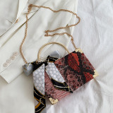 Red Fashion Patchwork Print Chain Strap Red Crossbody Bag