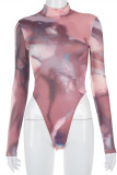Multicolor Fashion Sexy Print Basic Turtleneck Skinny Romper