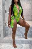 Red Fashion Sexy Print Backless Swimwears