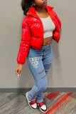 Red Fashion Casual Solid Cardigan Zipper Collar Outerwear