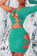 Green Street Solid Hollowed Out V Neck Pencil Skirt Dresses