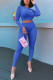 Peacock Blue Casual Solid Basic O Neck Long Sleeve Two Pieces