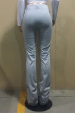 Grey Casual Solid Fold Boot Cut Mid Waist Bottoms