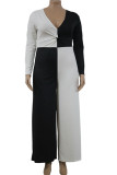 Black and white Fashion adult Ma'am Street O Neck Patchwork contrast color Stitching Plus Size