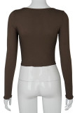 White Casual Solid Patchwork U Neck Mid Waist Tops