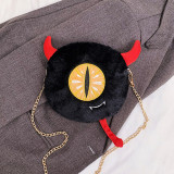 Black Fashion Casual Patchwork Cartoon Chain Strap Crossbody Bag