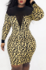 Leopard Print Sexy Print See-through Half A Turtleneck Pencil Skirt Dresses