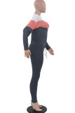 Pink Fashion Casual Adult Polyester Print Split Joint O Neck Long Sleeve Regular Sleeve Regular Two Pieces