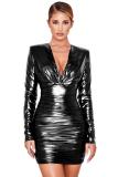 Silver adult Sexy Fashion Cap Sleeve Long Sleeves V Neck Step Skirt Mini Draped chain Fluorescent