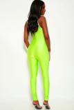 Fluorescent green Sexy Fashion Backless Solid Polyester Sleeveless Slip Jumpsuits