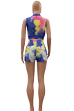 Pink Sexy Print Patchwork Turndown Collar Sleeveless Two Pieces