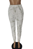 White Casual Print Patchwork Harlan Mid Waist Harlan Bottoms