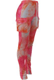 rose red Fashion Casual Adult Tie Dye Pocket Tie-dye Slit Boot Cut Bottoms