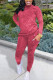 Pink Casual Print O Neck Long Sleeve Two Pieces