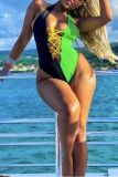 Green Fashion Sexy Solid Patchwork Backless Swimwears