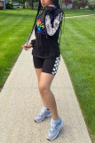Black Work Daily Print O Neck Long Sleeve Two Pieces