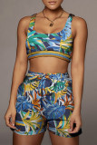 Colour Casual Sportswear Print Basic U Neck Sleeveless Two Pieces