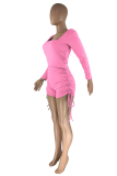 Pink Sexy Solid Patchwork Square Collar Skinny Rompers
