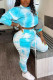 Peacock Blue Sexy Casual Print Tie-dye O Neck Long Sleeve Two Pieces