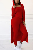 Red Casual Solid Split Joint O Neck Long Sleeve Regular Sleeve Two Pieces