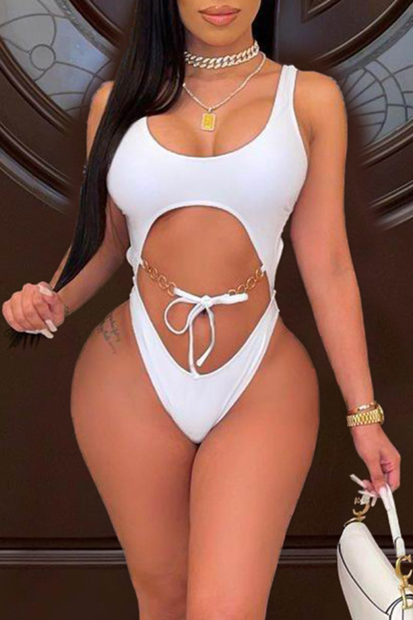 White Sexy Solid Bandage Swimwears