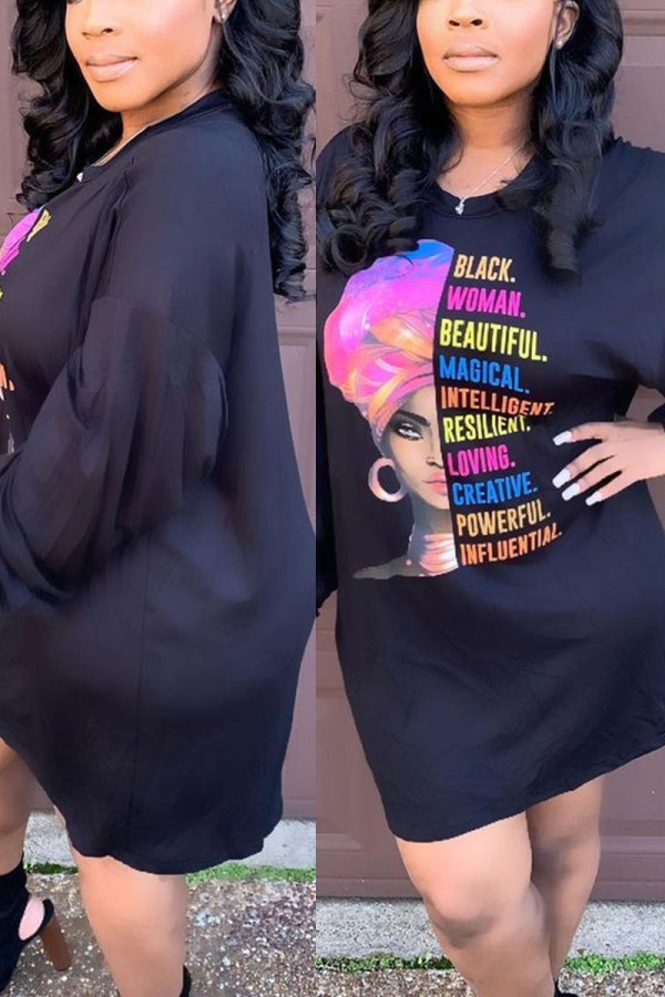 Black Sexy Print O Neck Dresses