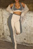 Khaki Sexy Casual Patchwork Backless V Neck Sleeveless Two Pieces