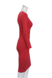 Red Sexy Solid Hollowed Out V Neck Wrapped Skirt Dresses