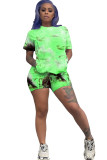 Green Polyester Fashion Casual adult Ma'am Print Tie Dye Two Piece Suits pencil Short Sleeve Two Pieces