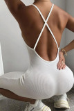 White Fashion street Backless Solid Sleeveless V Neck Jumpsuits