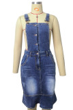 Dark Blue Sweet Solid Spaghetti Strap Pencil Skirt Dresses