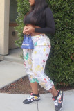 White Fashion Casual Print Basic Regular Mid Waist Trousers