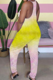 Yellow Fashion Sexy Print Tie-dyed Milk. Sleeveless Slip Jumpsuits
