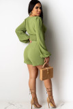 Green adult Fashion Ma'am Sexy Two Piece Suits Patchwork Solid Straight Long Sleeve Two-Piece Shor