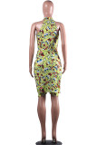 Yellow Fashion Active Print Character Two Piece Suits pencil Sleeveless Two Pieces