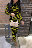 Zebra Casual Animal Print Split Joint O Neck Skinny Jumpsuits