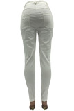 Pink Casual Solid Ripped Skinny Mid Waist Pencil Bottoms