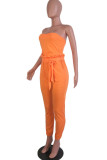 Orange Polyester Fashion adult Ma'am OL Solid Two Piece Suits Straight Sleeveless Two Pieces