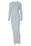 Grey Fashion Casual Solid Split Joint Hooded Collar Long Sleeve Dresses