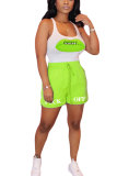 Fluorescent green Polyester Fashion Casual adult Letter Patchwork Print Two Piece Suits Straight Sleeveless Two Pieces