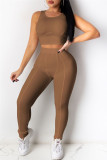 Yellow Casual Sportswear Solid Vests Pants O Neck Sleeveless Two Pieces