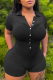 Black Casual Solid Patchwork Turndown Collar Skinny Rompers