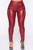Red Sexy Casual Solid Buttons Without Belt Regular Mid Waist Pencil Bottoms